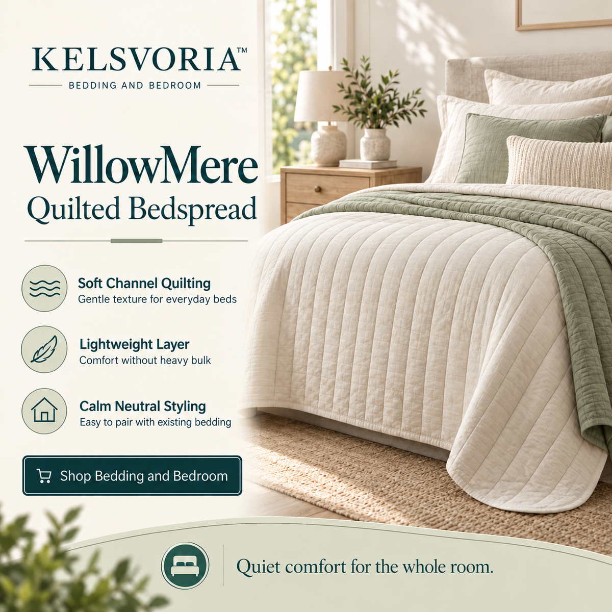 KELSVORIA™ WillowMere Quilted Bedspread
