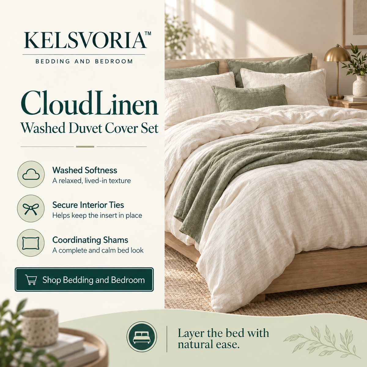 KELSVORIA™ CloudLinen Washed Duvet Cover Set