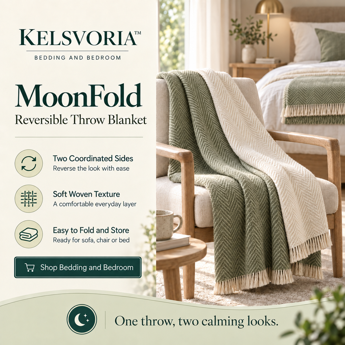 KELSVORIA™ MoonFold Reversible Throw Blanket