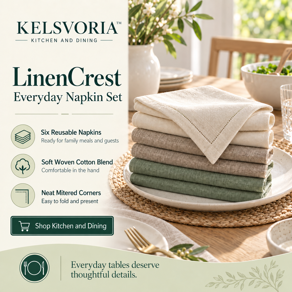 KELSVORIA™ LinenCrest Everyday Napkin Set