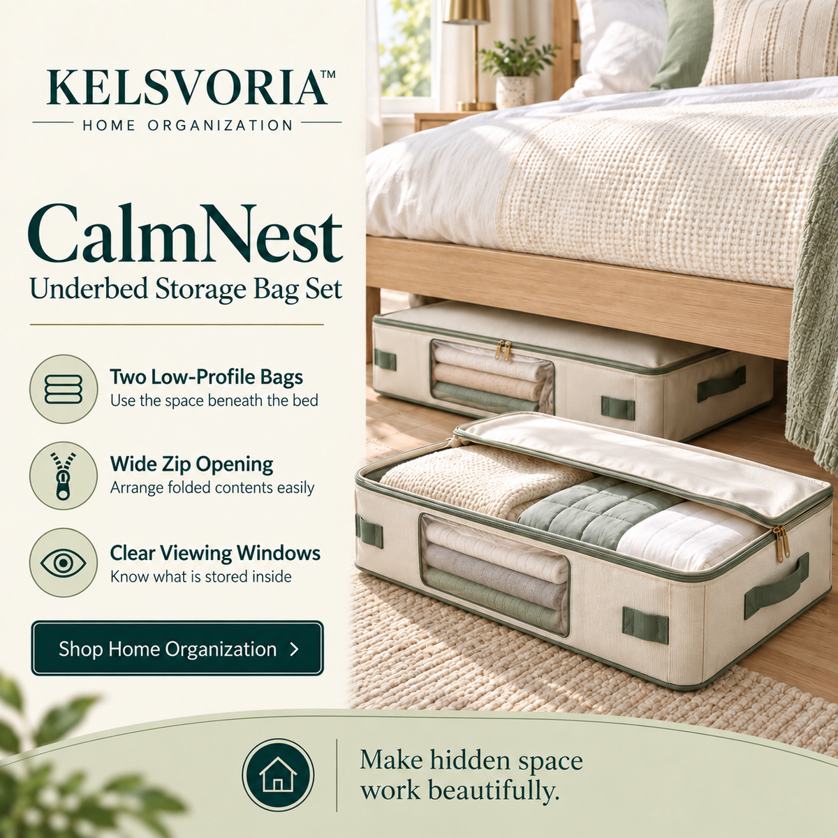 KELSVORIA™ CalmNest Underbed Storage Bag Set